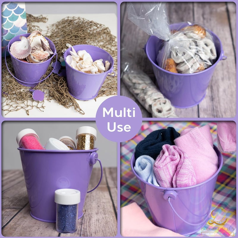 Dominus Decors Small Metal Buckets with Handles - Rust Resistant Leak-Proof Mini Tin Buckets for Classroom, Party Favors, Organization, Weddings, Gardening - Set of 6, Purple - Image 4